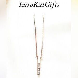 Gold CZ BAR Necklace Dainty Minimalist Delicate Feminine Gold pl Stainless NEW